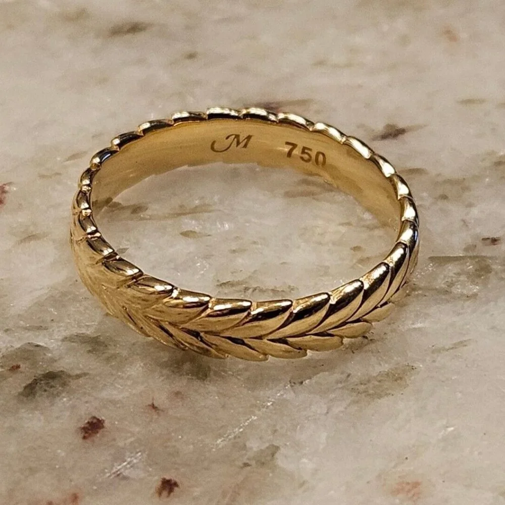 NEW MONICA RICH KOSANN BREATHE LEAF POESY STACKABLE 18K YELLOW GOLD RING 3